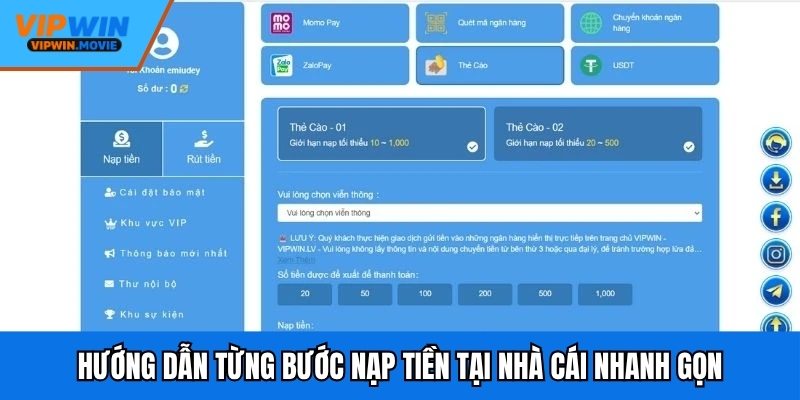 Hướng dẫn từng bước nạp tiền tại nhà cái nhanh gọn